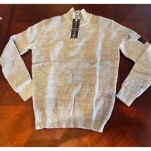Zimego Mens Quarter Zip Ribbed Knit Cotton Sweater Grey Tactical Medium